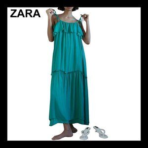 NWOT ZARA Bohemian ruffle flowy satin maxi dress